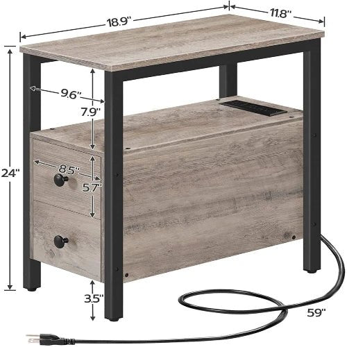 Narrow Charging Nightstand - Two Drawers USB Bedside Table - NovoBam