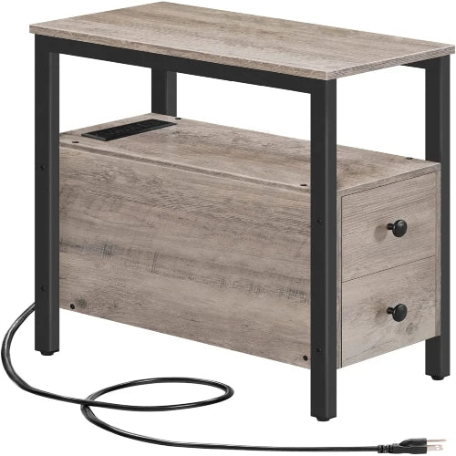 Narrow Charging Nightstand - Two Drawers USB Bedside Table - NovoBam