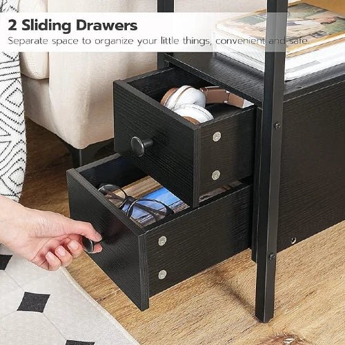 Narrow Charging Nightstand - Two Drawers USB Bedside Table - NovoBam