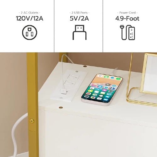 Narrow Charging Nightstand - Two Drawers USB Bedside Table - NovoBam