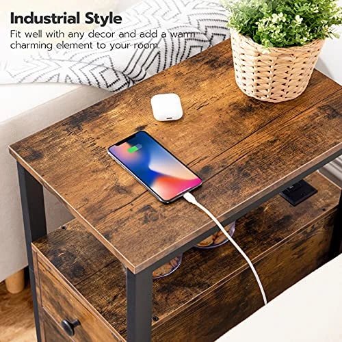 Narrow Charging Nightstand - Two Drawers USB Bedside Table - NovoBam