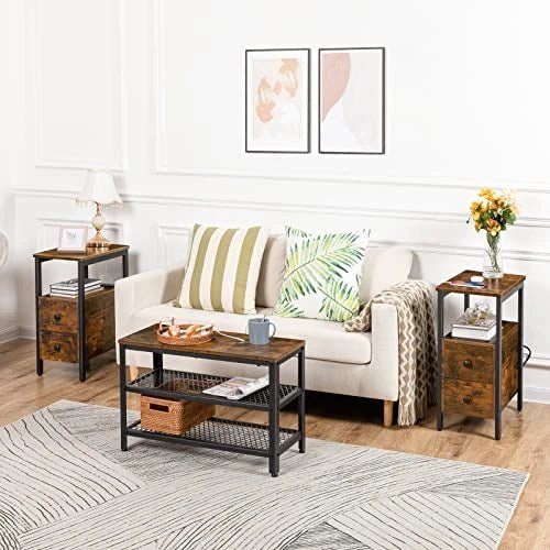Narrow Charging Nightstand - Two Drawers USB Bedside Table - NovoBam
