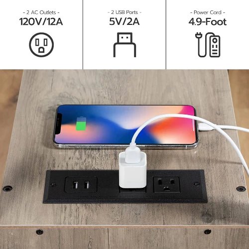 Narrow Charging Nightstand - Two Drawers USB Bedside Table - NovoBam