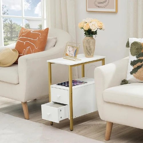 Narrow Charging Nightstand - Two Drawers USB Bedside Table - NovoBam