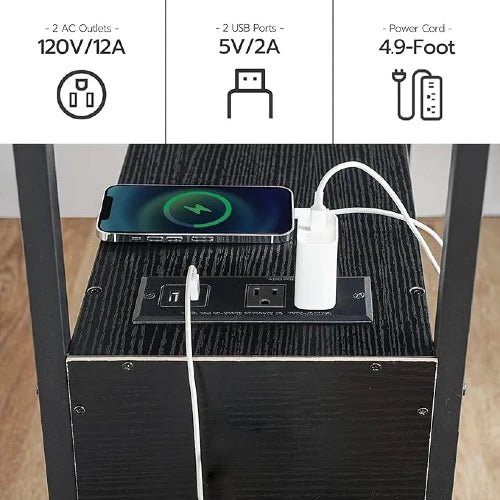 Narrow Charging Nightstand - Two Drawers USB Bedside Table - NovoBam
