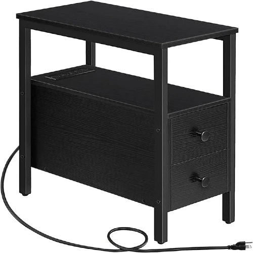 Narrow Charging Nightstand - Two Drawers USB Bedside Table - NovoBam