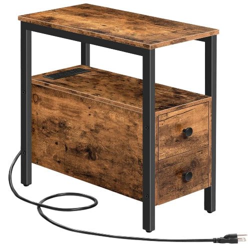 Narrow Charging Nightstand - Two Drawers USB Bedside Table - NovoBam