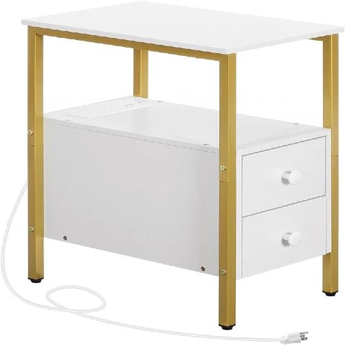 Narrow Charging Nightstand - Two Drawers USB Bedside Table - NovoBam