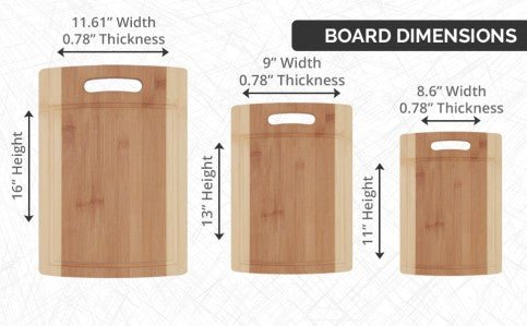 3 Piece Natural Organic Bamboo Cutting Boards - NovoBam