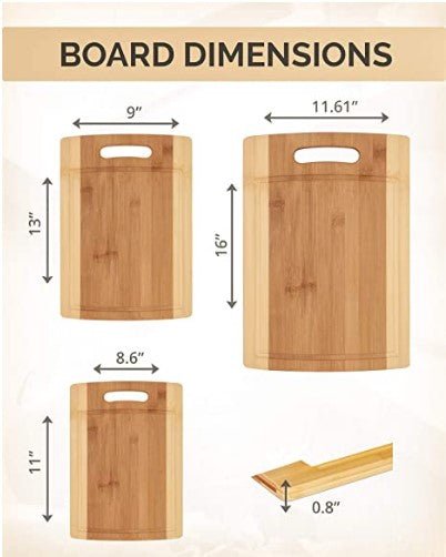 3 Piece Natural Organic Bamboo Cutting Boards - NovoBam