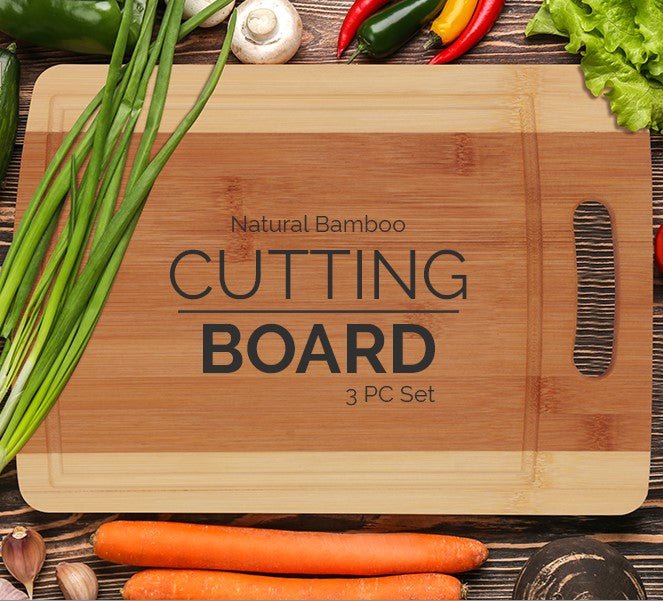 3 Piece Natural Organic Bamboo Cutting Boards - NovoBam