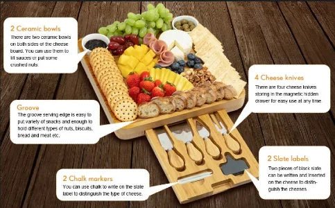 Bamboo Charcuterie Cheese Board and Knife Set - NovoBam