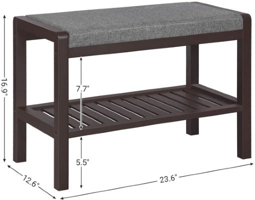 Bamboo Shoe Bench Rack With Padded Seat - NovoBam