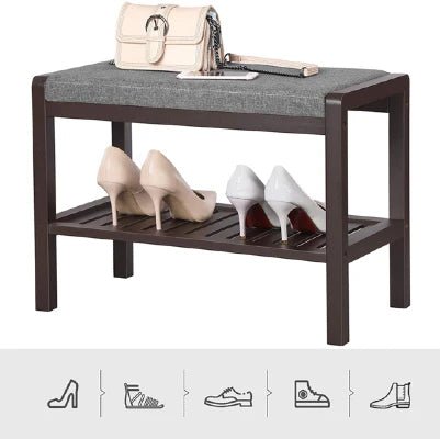 Bamboo Shoe Bench Rack With Padded Seat - NovoBam