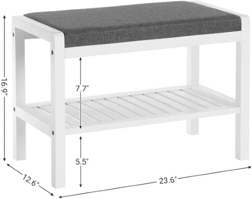 Bamboo Shoe Bench Rack With Padded Seat - NovoBam