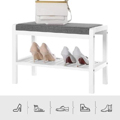 Bamboo Shoe Bench Rack With Padded Seat - NovoBam