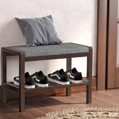 Bamboo Shoe Bench Rack With Padded Seat - NovoBam