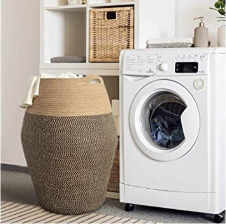 Black Mix Jute Woven Cotton Rope Laundry Hamper - NovoBam