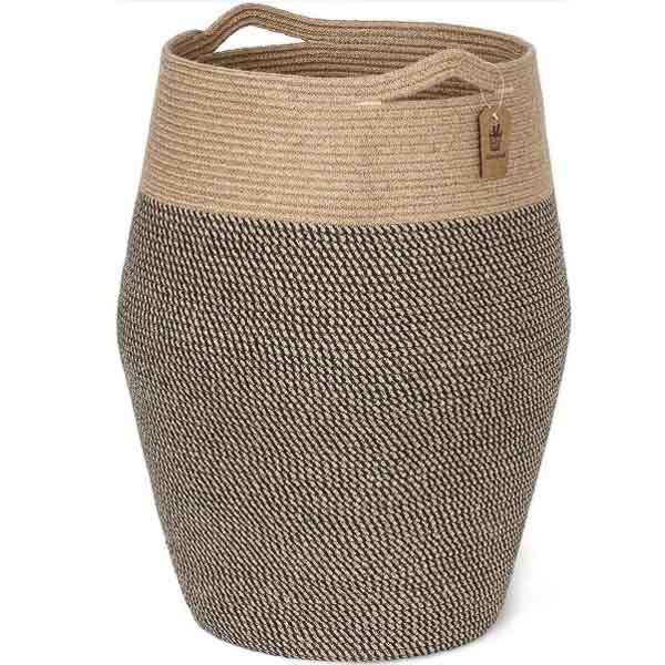 Black Mix Jute Woven Cotton Rope Laundry Hamper - NovoBam