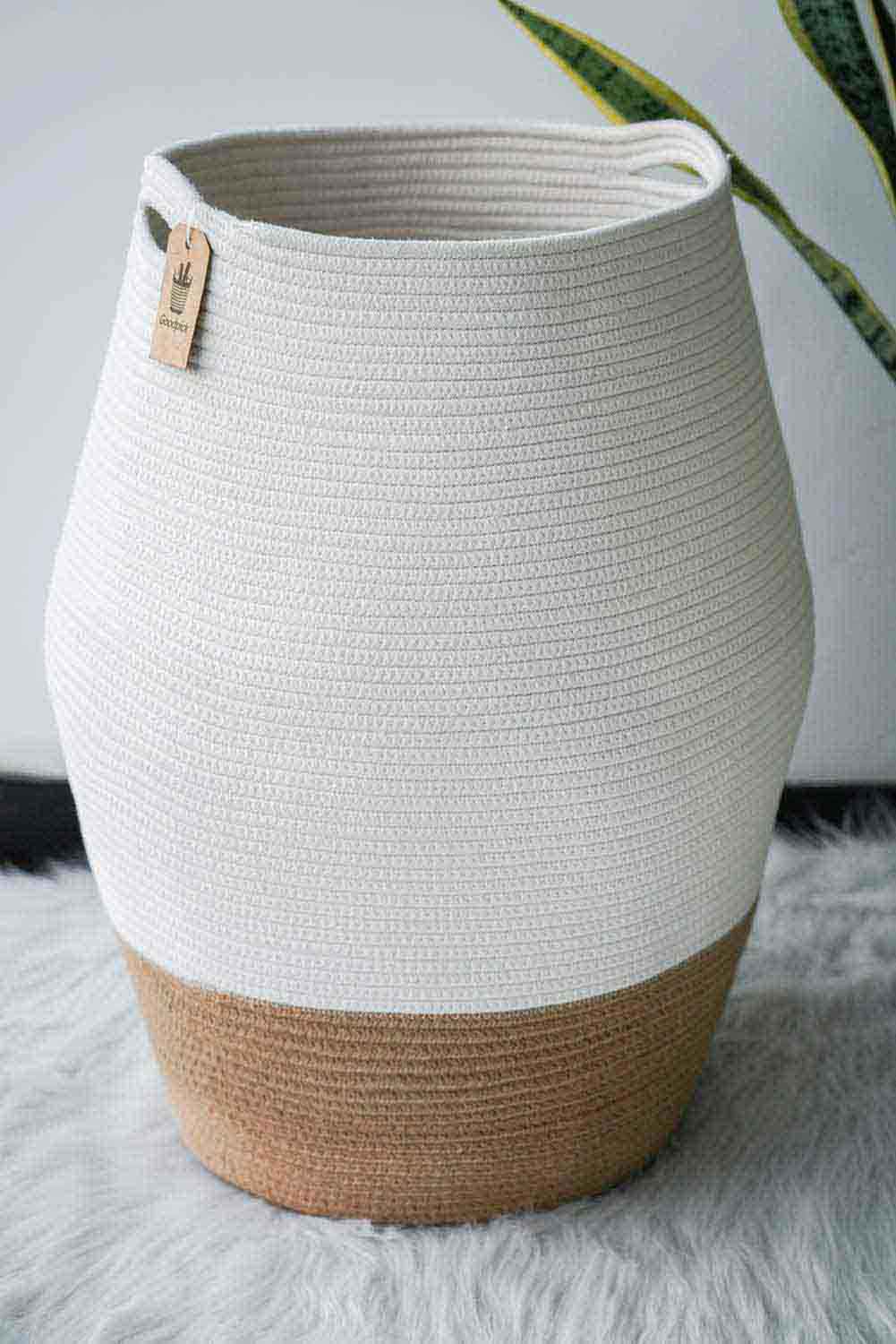 White & Jute Cotton Rope Laundry Basketr - NovoBam