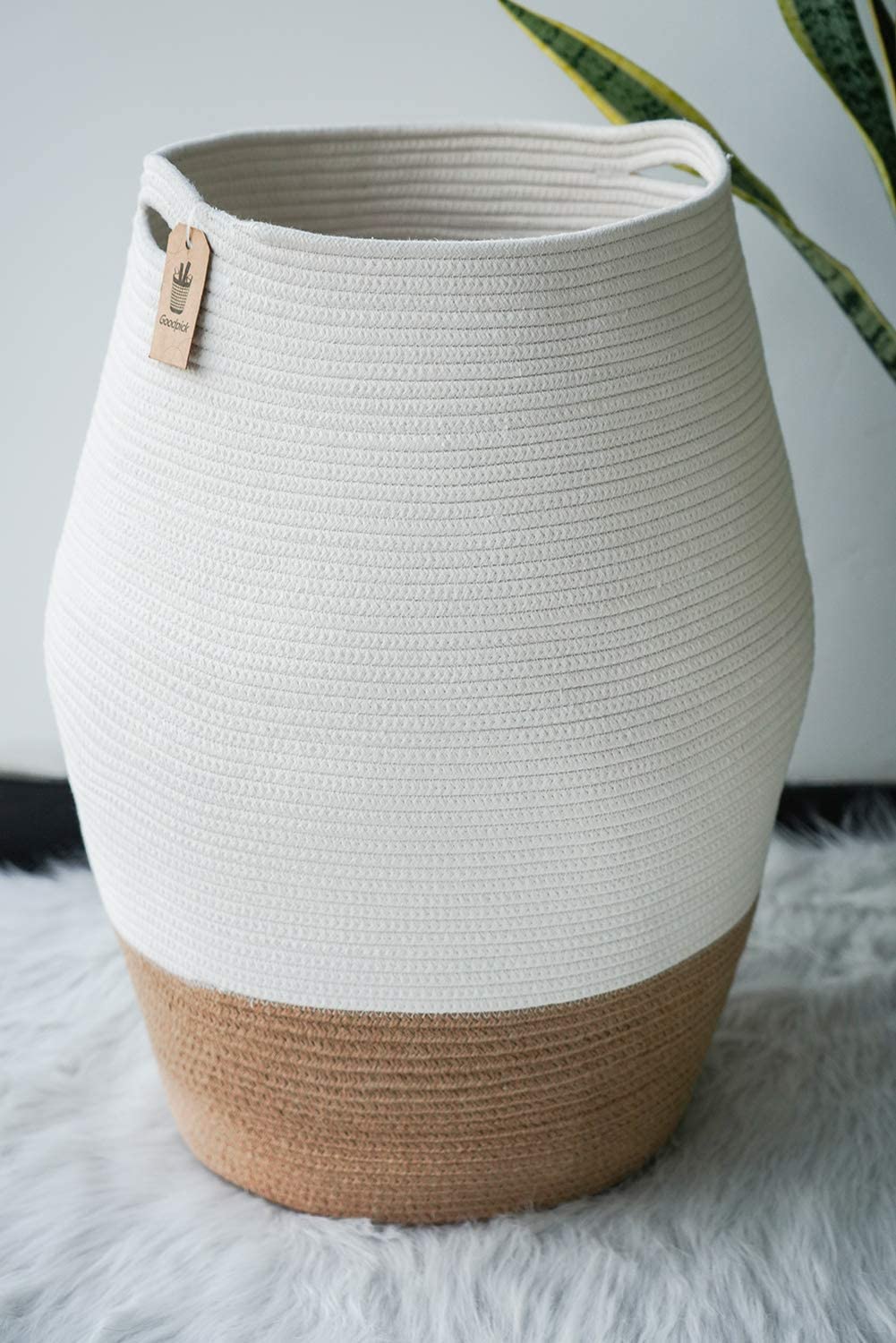White & Jute Cotton Rope Laundry Basket - NovoBam