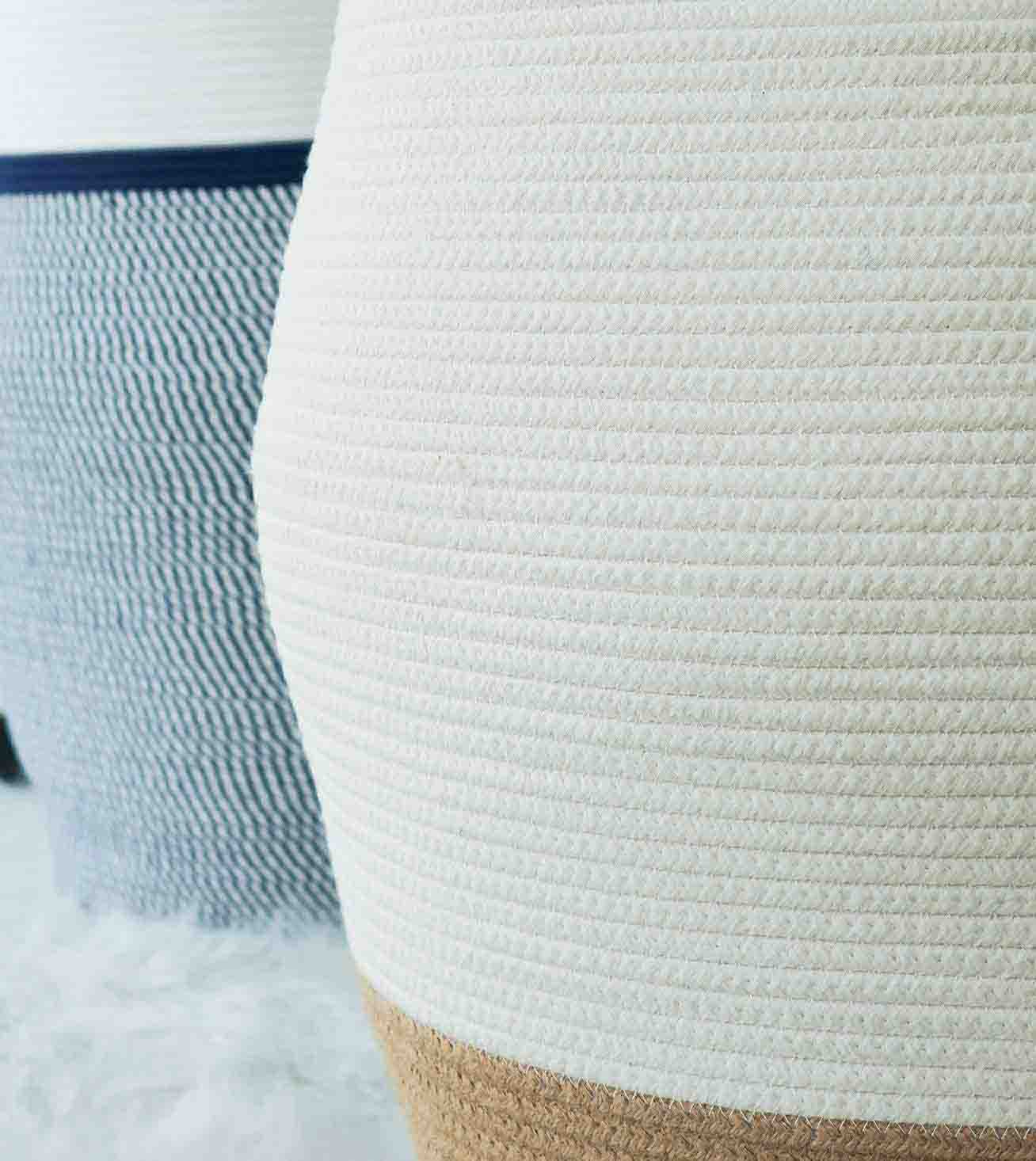 White & Jute Cotton Rope Laundry Hamper - NovoBam