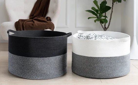 XXXLarge Cotton Rope Laundry Basket Hamper Black & Grey - NovoBam