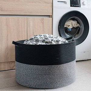XXXLarge Cotton Rope Laundry Basket Hamper Black & Grey - NovoBam