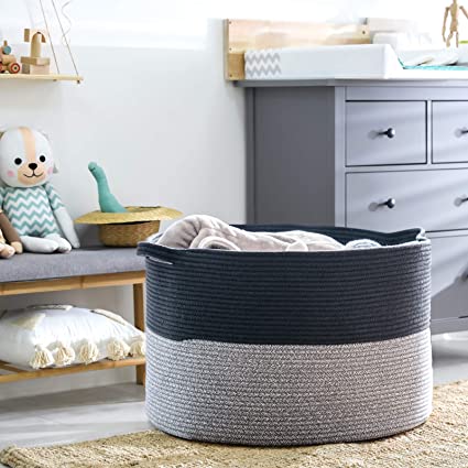 XXXLarge Cotton Rope Laundry Basket Hamper Black & Grey - NovoBam