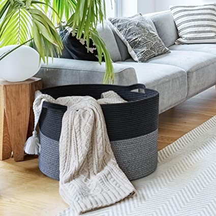 XXXLarge Cotton Rope Laundry Basket Hamper Black & Grey - NovoBam