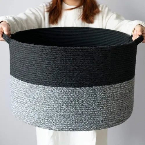 XXXLarge Cotton Rope Laundry Basket Hamper Black & Grey - NovoBam