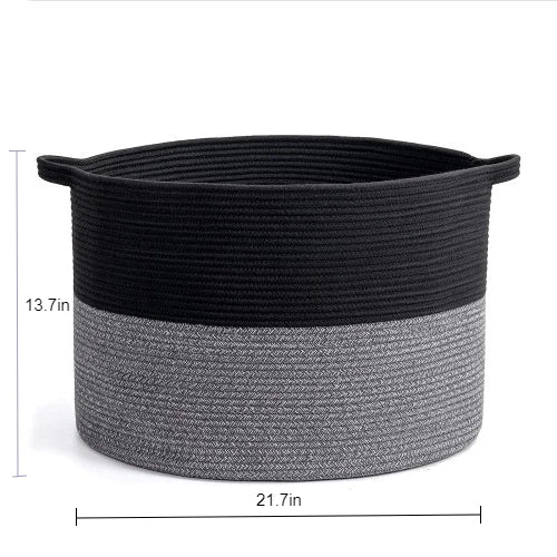 XXXLarge Cotton Rope Laundry Basket Hamper Black & Grey - NovoBam