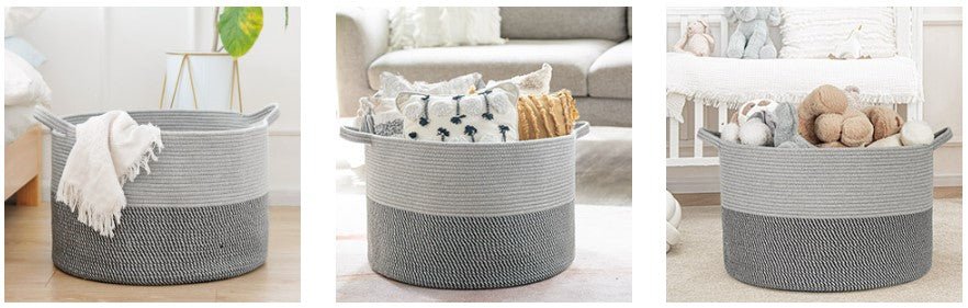XXXLarge Cotton Rope Laundry Basket Hamper Light&Dark Grey - NovoBam