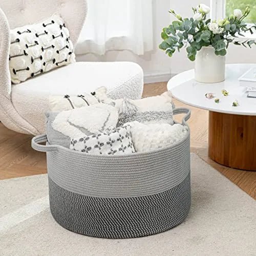 XXXLarge Cotton Rope Laundry Basket Hamper Light&Dark Grey - NovoBam