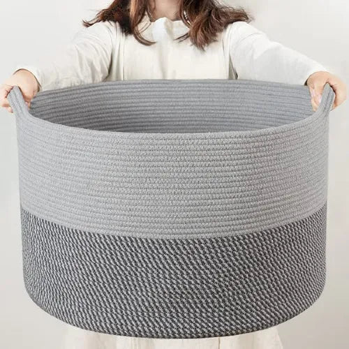 XXXLarge Cotton Rope Laundry Basket Hamper Light&Dark Grey - NovoBam