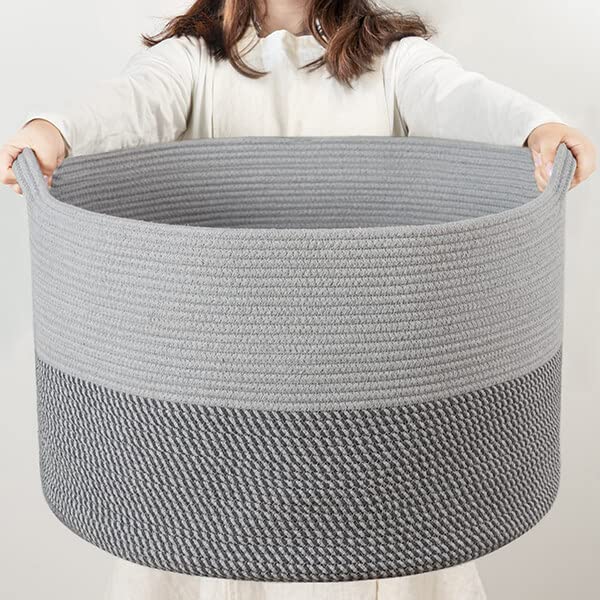 XXXLarge Cotton Rope Laundry Basket Hamper Light&Dark Grey - NovoBam