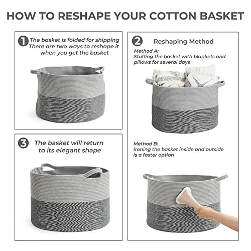 XXXLarge Cotton Rope Laundry Basket Hamper Light&Dark Grey - NovoBam