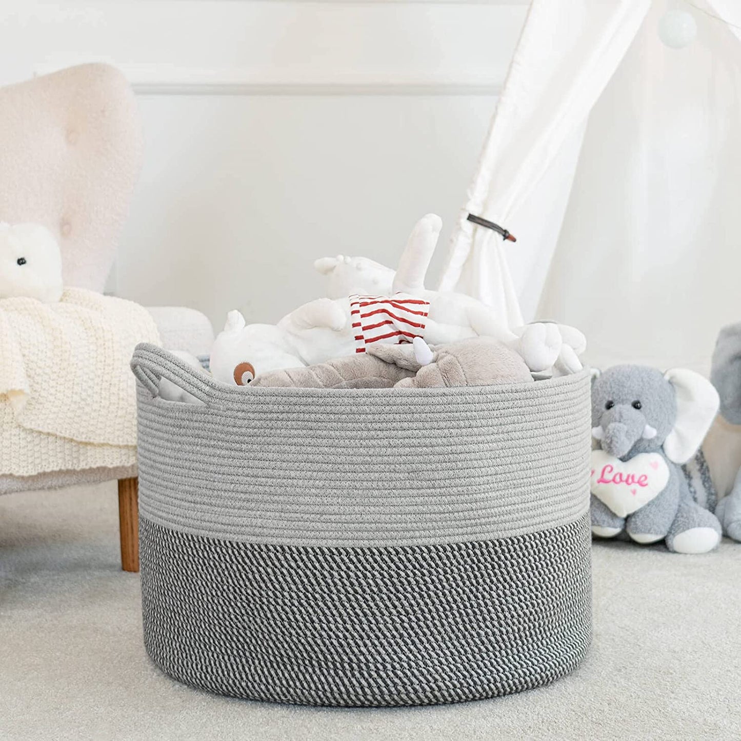 XXXLarge Cotton Rope Laundry Basket Hamper Light&Dark Grey - NovoBam