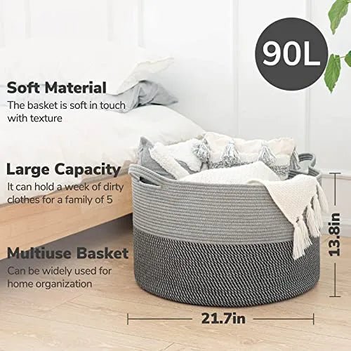 XXXLarge Cotton Rope Laundry Basket Hamper Light&Dark Grey - NovoBam