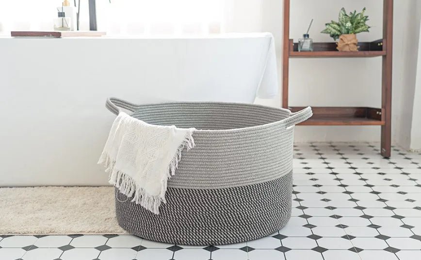 XXXLarge Cotton Rope Laundry Basket Hamper Light&Dark Grey - NovoBam