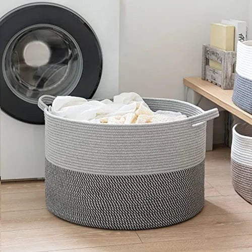 XXXLarge Cotton Rope Laundry Basket Hamper Light&Dark Grey - NovoBam