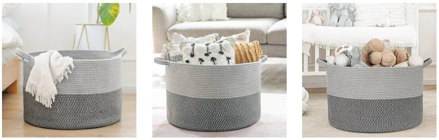 XXXLarge Cotton Rope Laundry Basket Hamper Light&Dark Grey - NovoBam