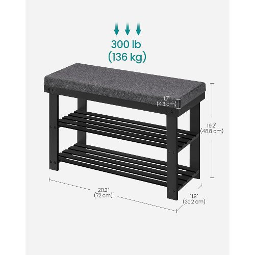 3-Tier Bamboo Shoe Rack Bench with Padded Cushion - NovoBam
