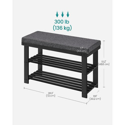 3-Tier Bamboo Shoe Rack Bench with Padded Cushion - NovoBam