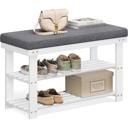 3-Tier Bamboo Shoe Rack Bench with Padded Cushion - NovoBam