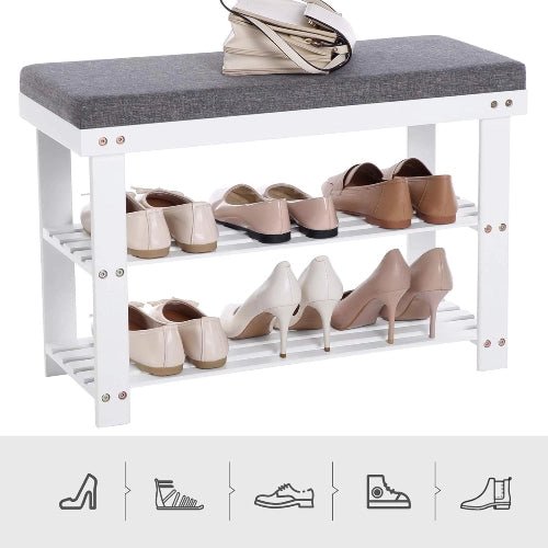 3-Tier Bamboo Shoe Rack Bench with Padded Cushion - NovoBam