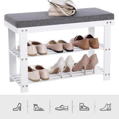 3-Tier Bamboo Shoe Rack Bench with Padded Cushion - NovoBam