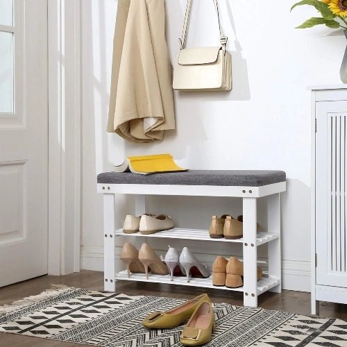 3-Tier Bamboo Shoe Rack Bench with Padded Cushion - NovoBam