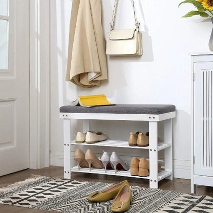 3-Tier Bamboo Shoe Rack Bench with Padded Cushion - NovoBam