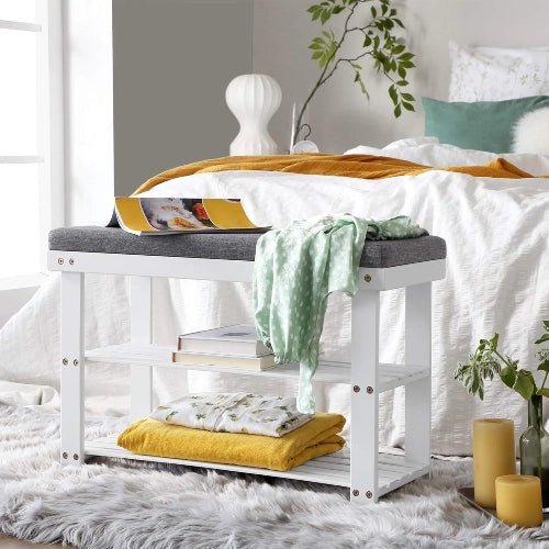 3-Tier Bamboo Shoe Rack Bench with Padded Cushion - NovoBam